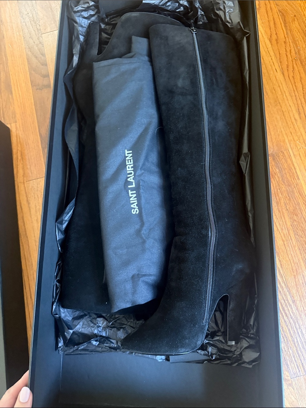 YSL Black Suede Knee High Boots